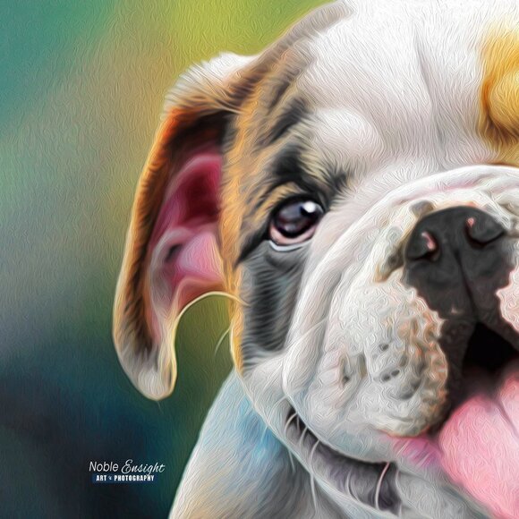8x8 or 8x10 Bulldog Dog Portrait Best Friend Watercolor Oil Painting Art Print - Picture 5 of 7